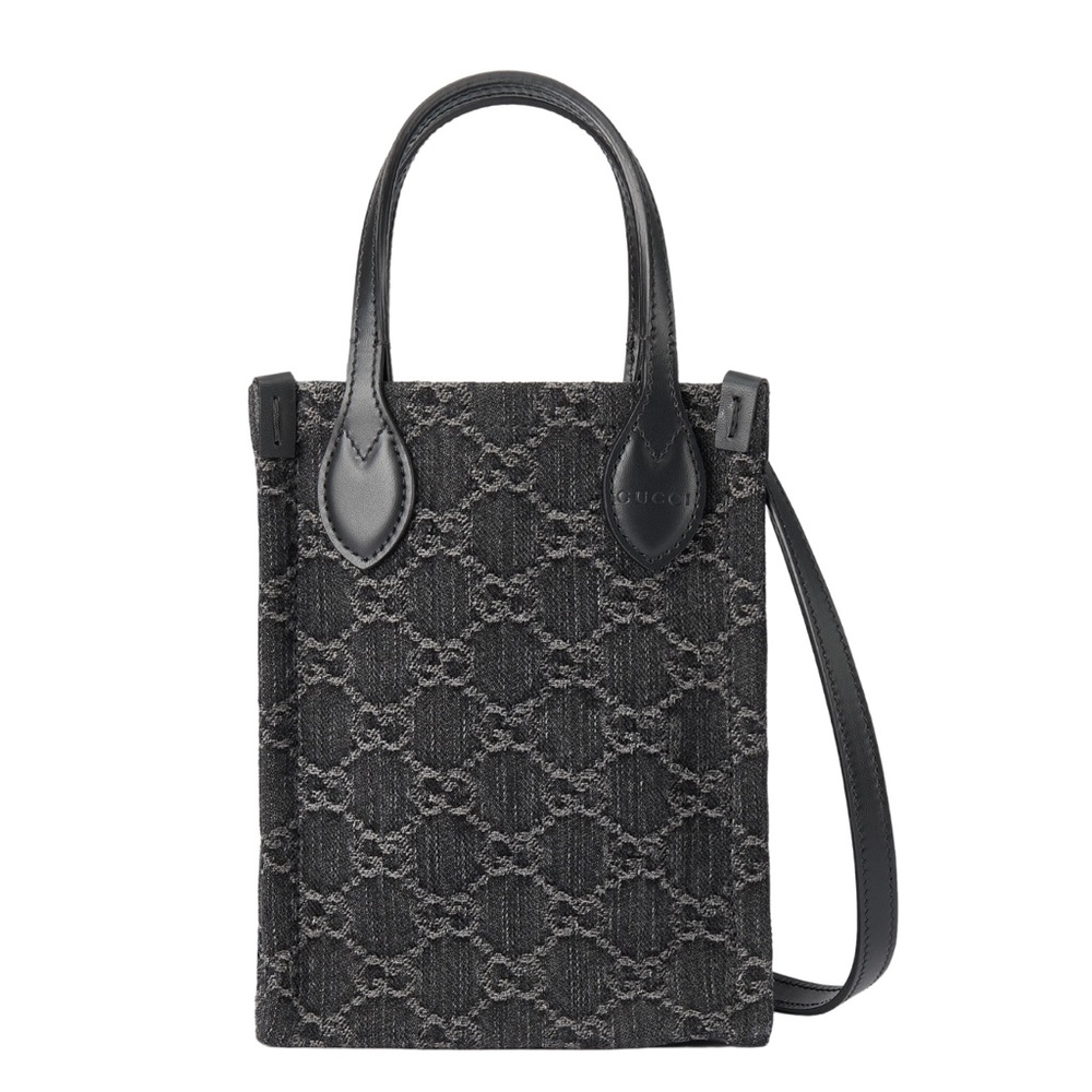 GUCCI NWT Ophidia Mini Black And Gray GG Denim Shoulder Bag